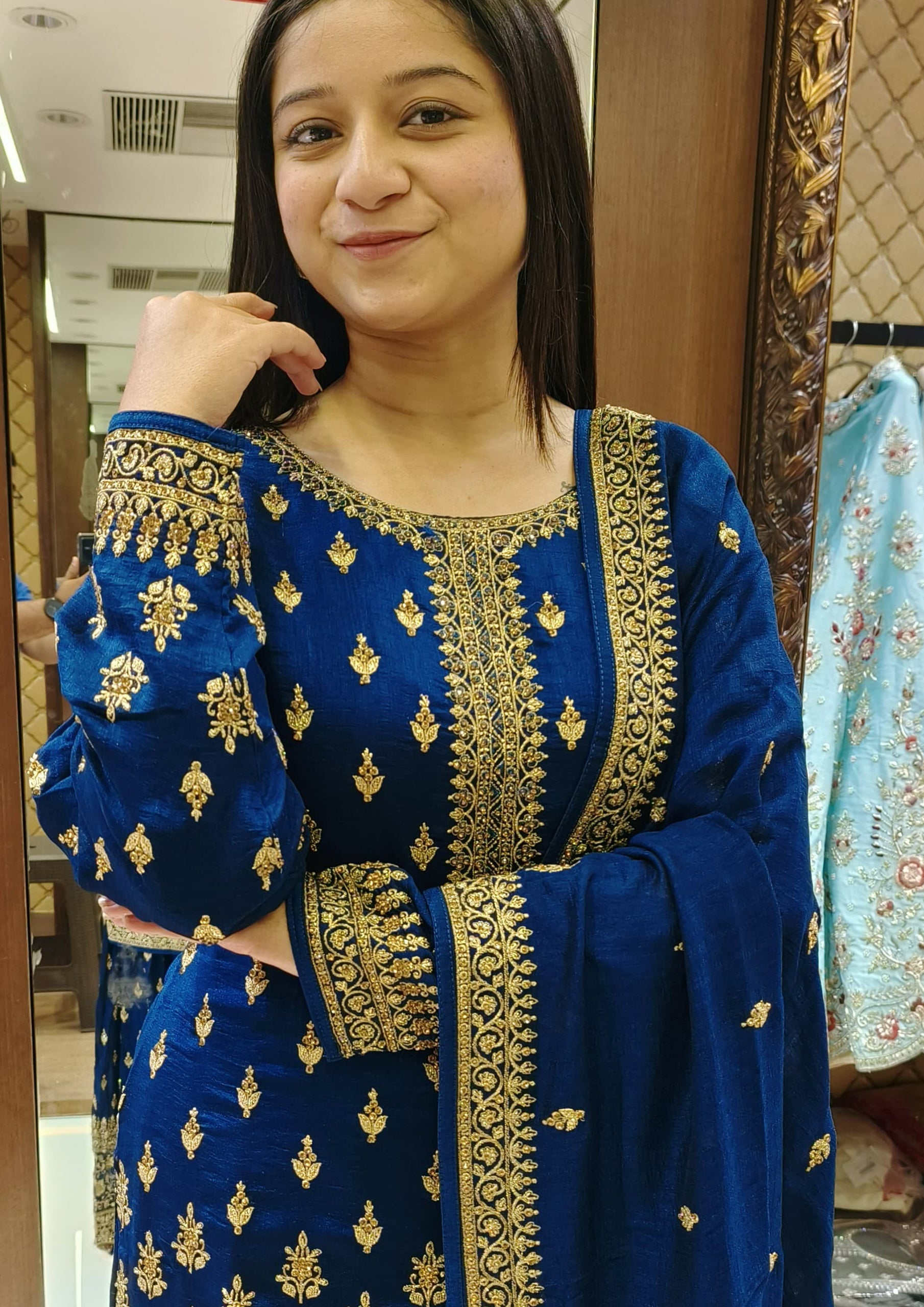 Teal Blue Color Silk Zari Embroidered Gharara Suit